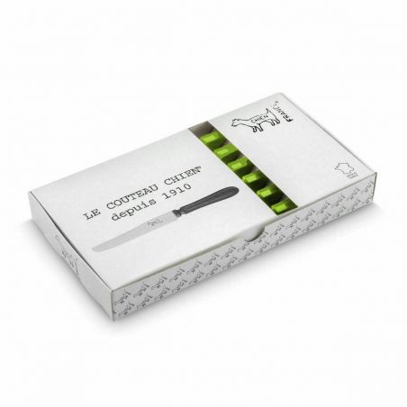 Couteaux Chien ® CHIEN MANCHE MANCHE VERT POMME X 6 dans boite blanche imprimée